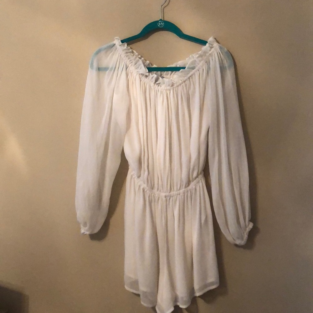White Off The Shoulder Romper with Sheer Sleeves